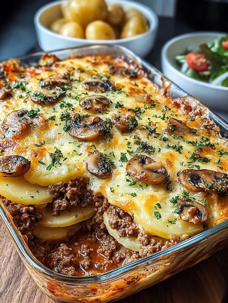 Cheesy Beef Potato & Mushroom Bake