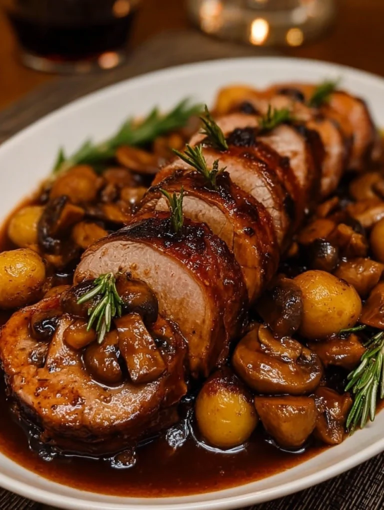 Red Wine Braised Pork Tenderloin with Mushrooms & Potatoes