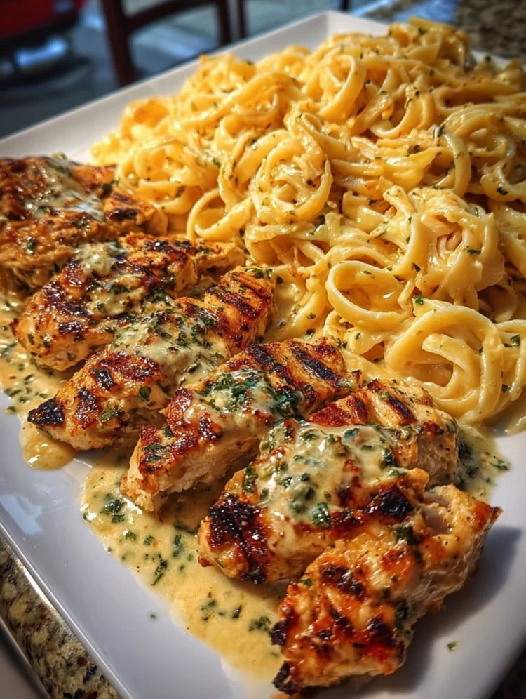 Creamy Tuscan Chicken with Garlic Parmesan Pasta