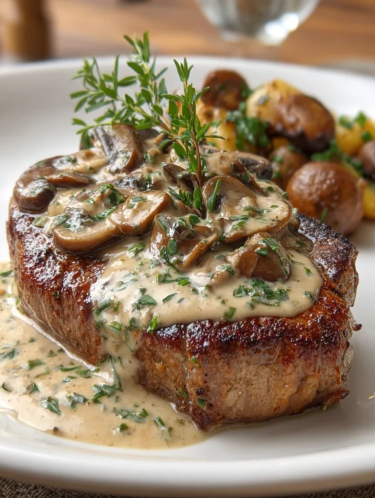 Creamy Mushroom Steak with Herb Sauce