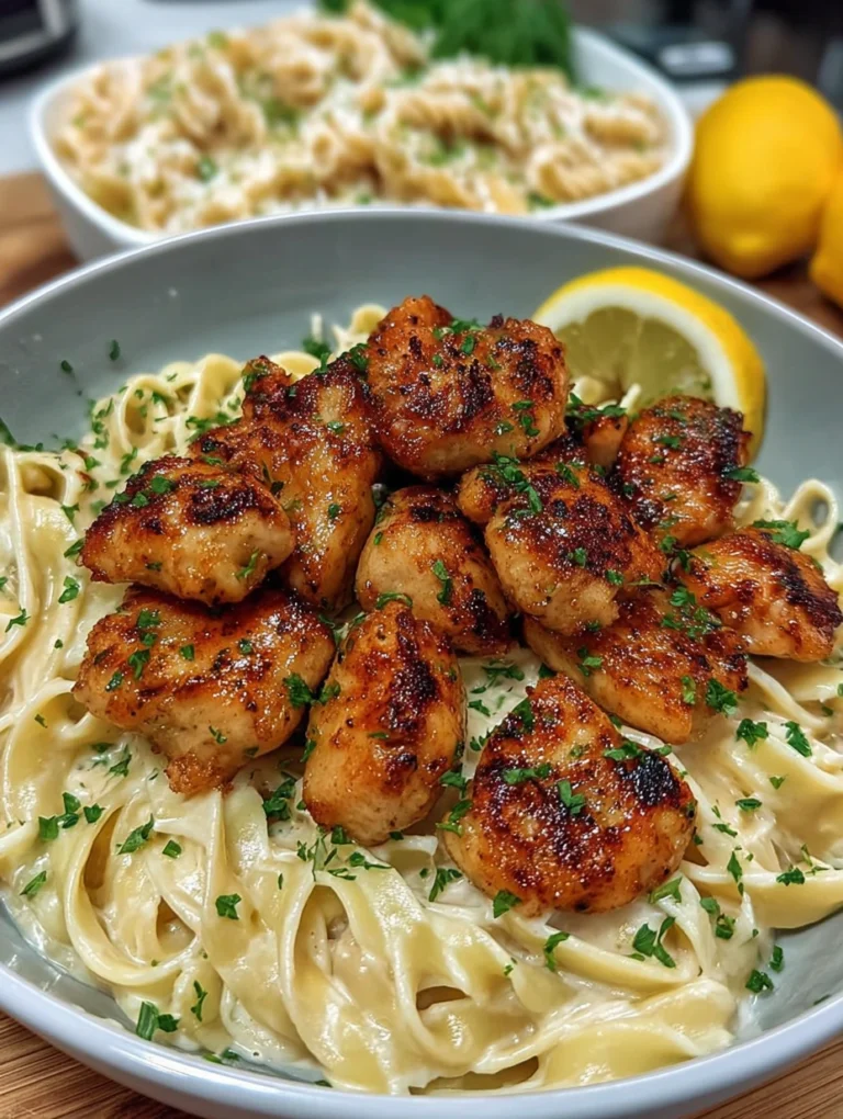 Lemon Garlic Chicken Bites with Creamy Parmesan Pasta