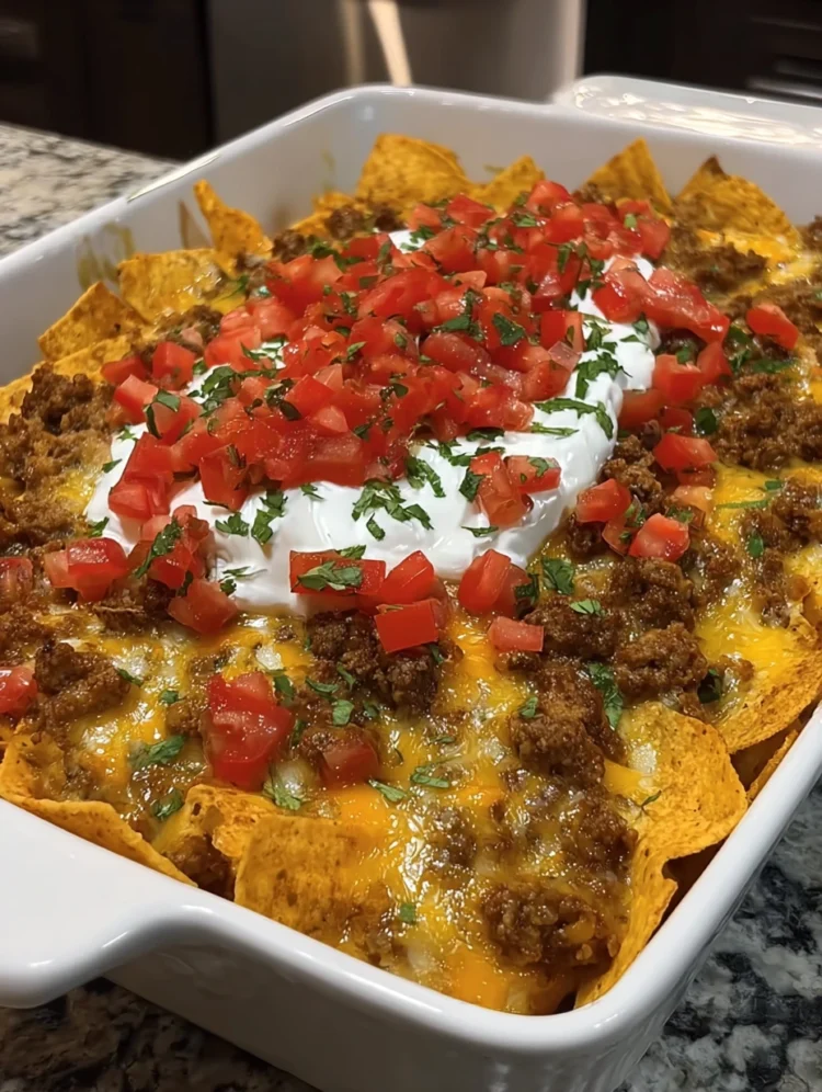 Loaded Cheesy Beef Nacho Casserole