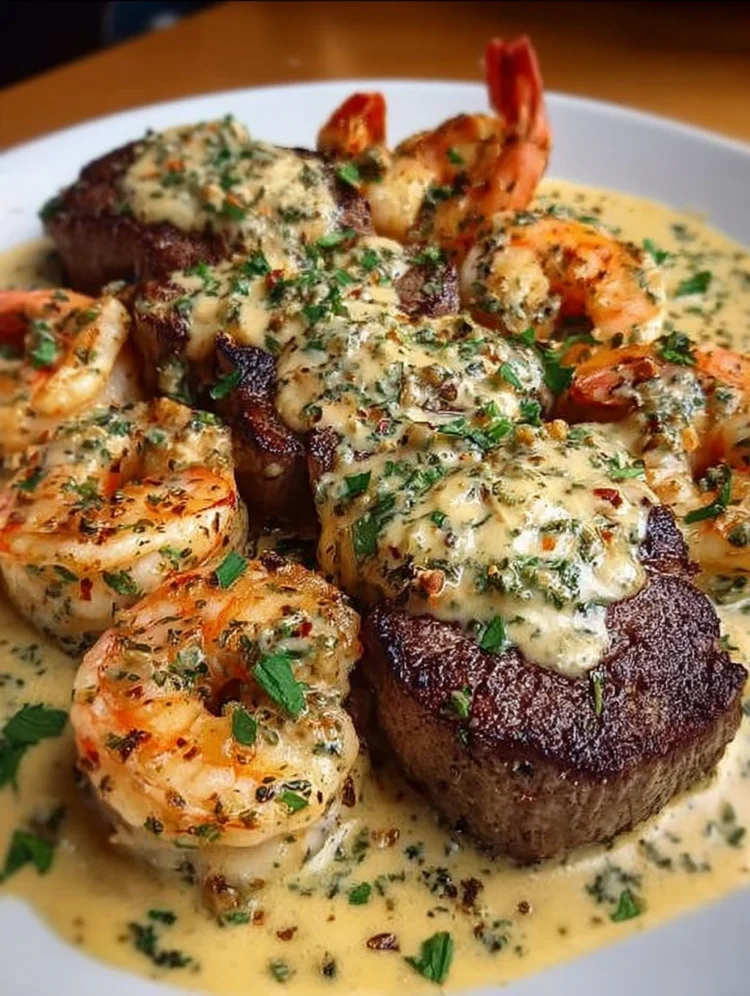 Creamy Garlic Shrimp Steak