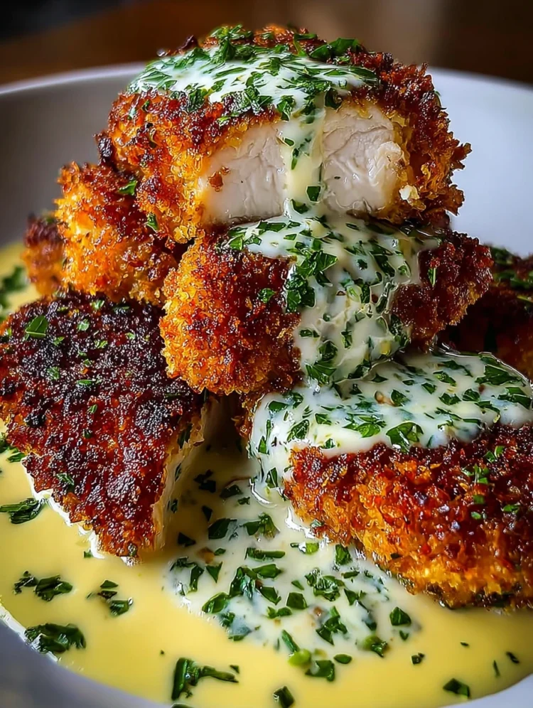 Crispy Parmesan Chicken & Creamy Garlic Herb Sauce