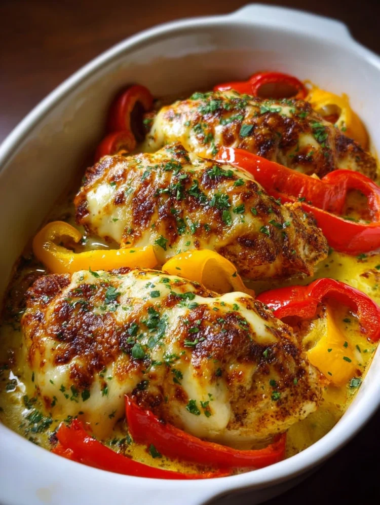 Cheesy Baked Chicken with Sweet Peppers