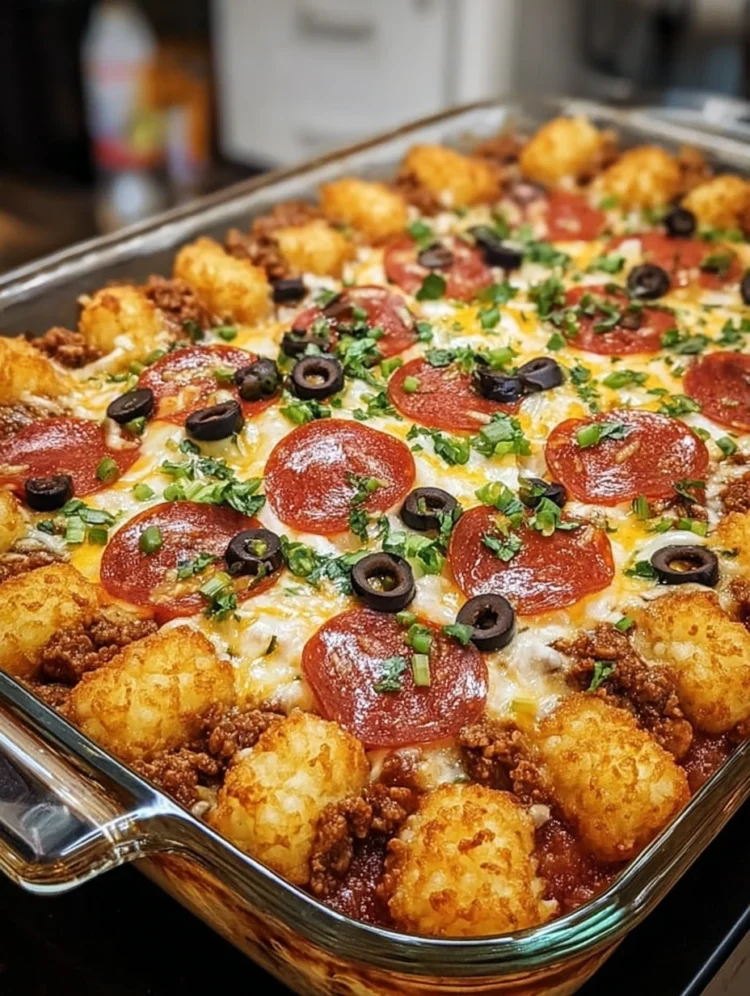 Pepperoni Tater Tot Pizza Casserole