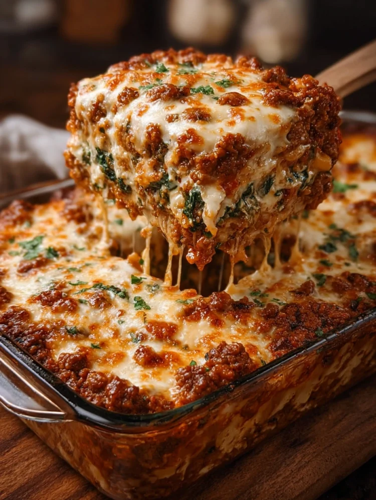 Cheesy Beef and Spinach Lasagna