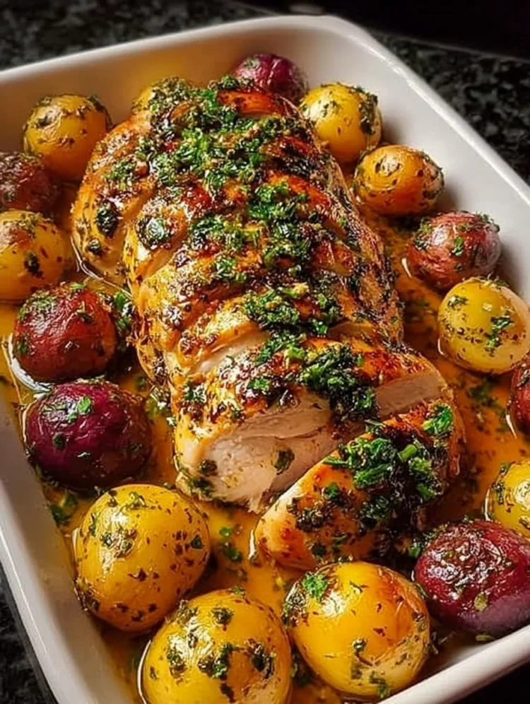 Garlic Herb Roasted Chicken with Baby Potatoes