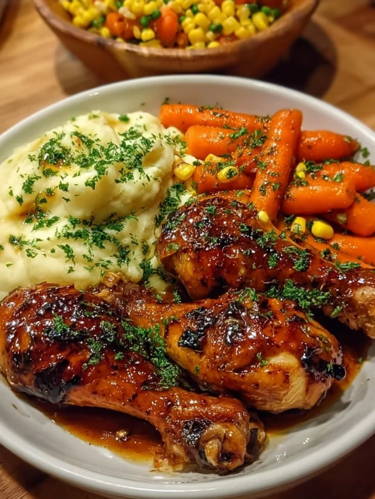 Honey Glazed Chicken Drumsticks with Mashed Potatoes