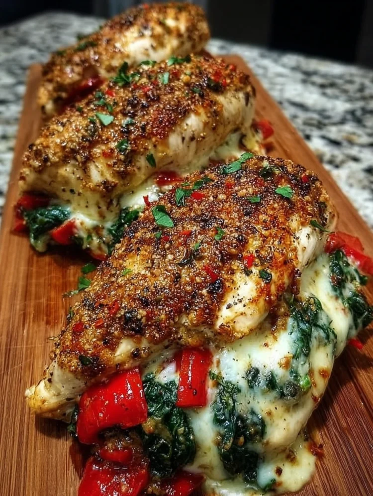 Spinach and Red Pepper Stuffed Chicken Breast