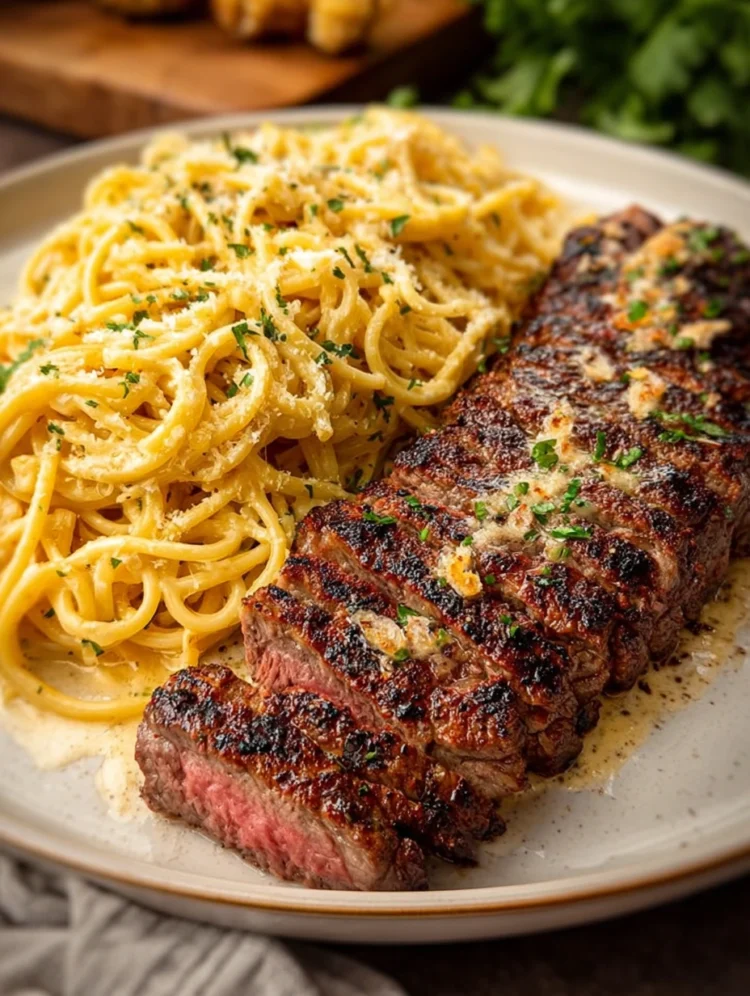 Garlic Butter Steak with Creamy Parmesan Pasta