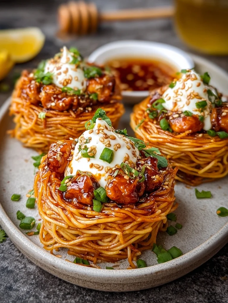 Crispy Hot Honey Chicken Spaghetti Nests