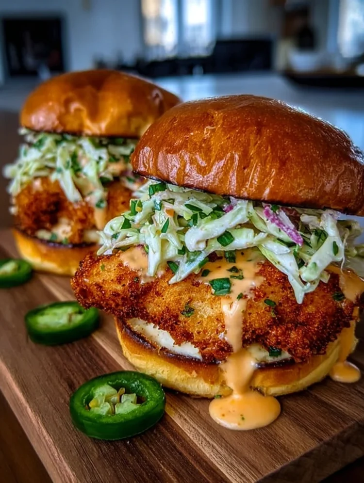 Crispy Spicy Chicken Sandwiches with Jalapeño Slaw