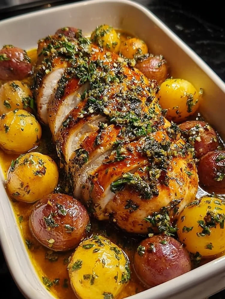 Herb Garlic Roasted Chicken with Baby Potatoes