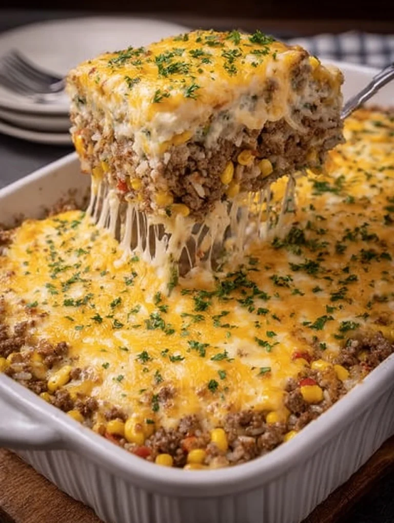 Cheesy Ground Beef & Rice Casserole