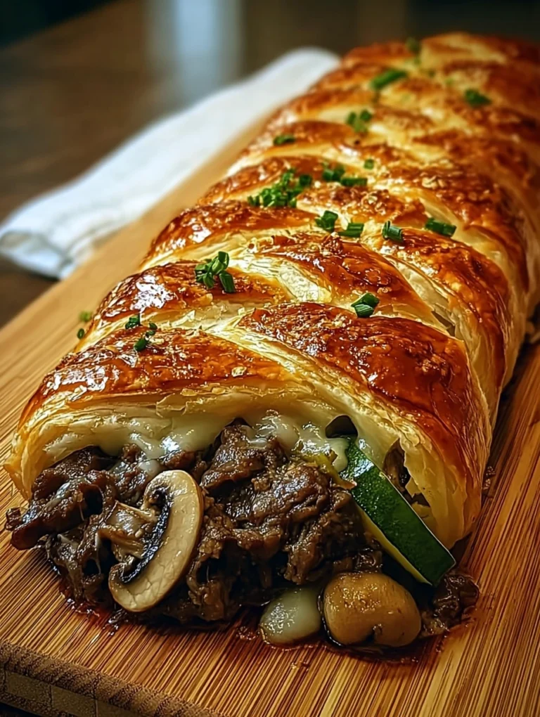 Cheesy Beef Mushroom & Zucchini Puff Pastry Braid