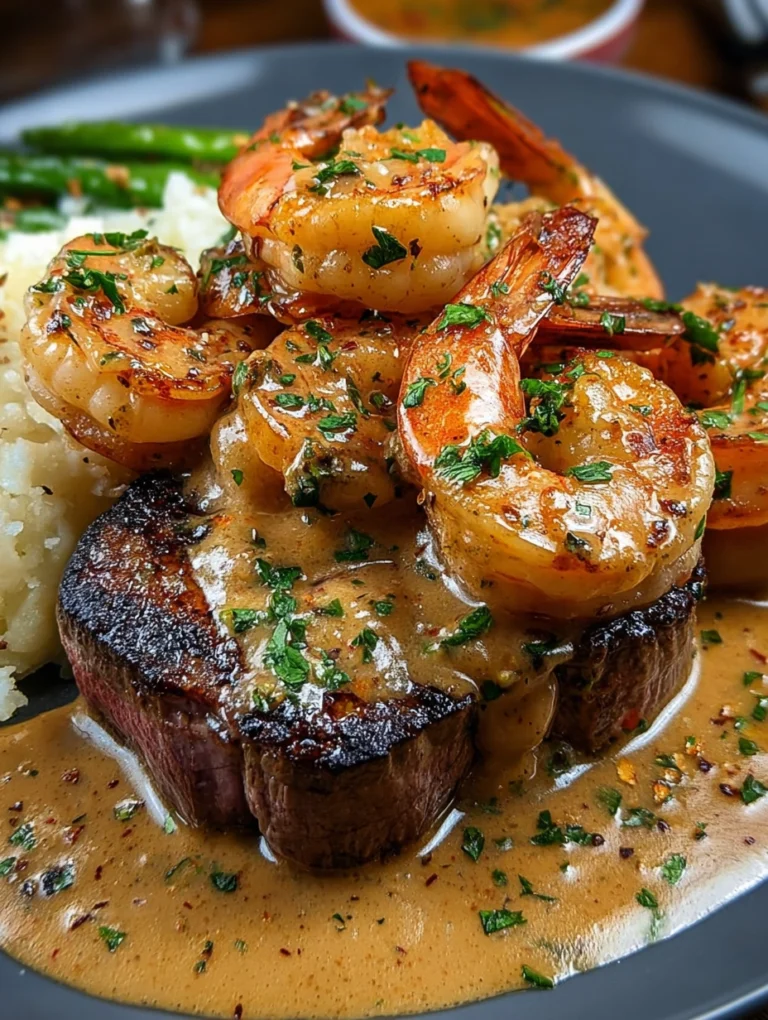 Steak Topped with Creamy Cajun Shrimp Sauce