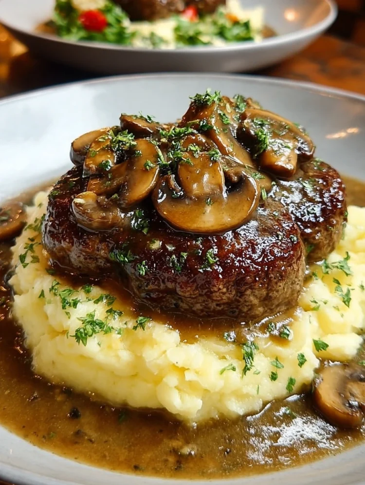 Salisbury Steak with Mushroom Gravy & Mashed Potatoes