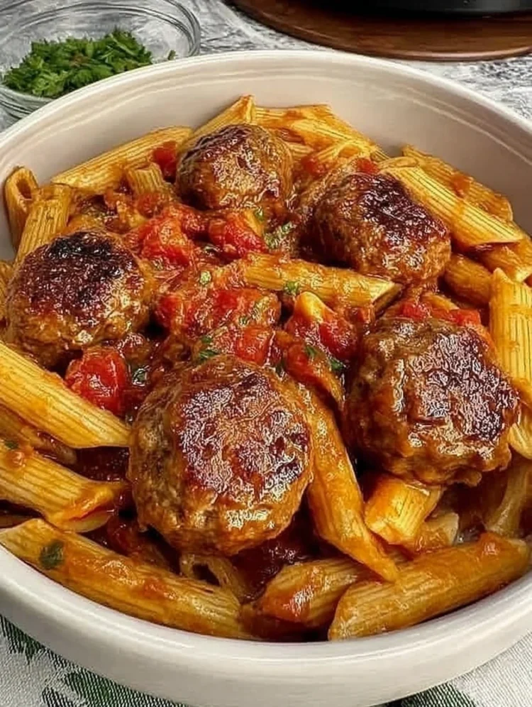 Saucy Meatball Penne Pasta