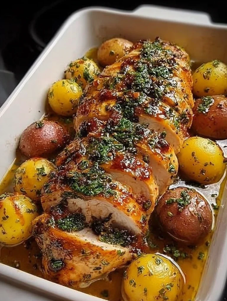 Herb-Glazed Roasted Chicken with Baby Potatoes