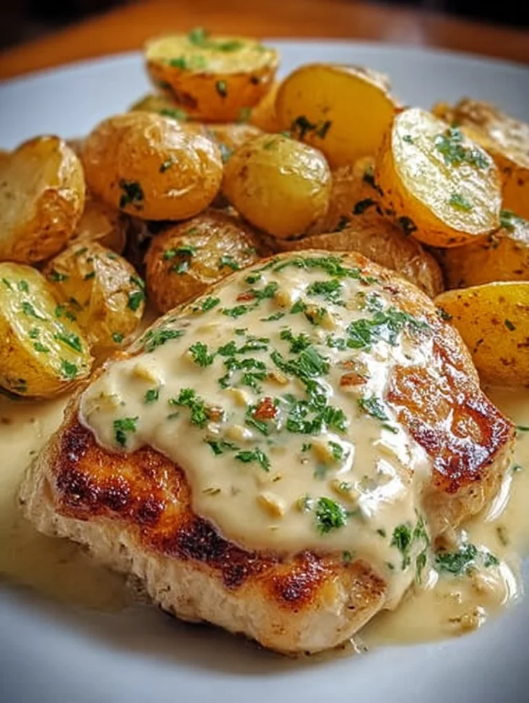 Creamy Garlic Chicken with Roasted Baby Potatoes