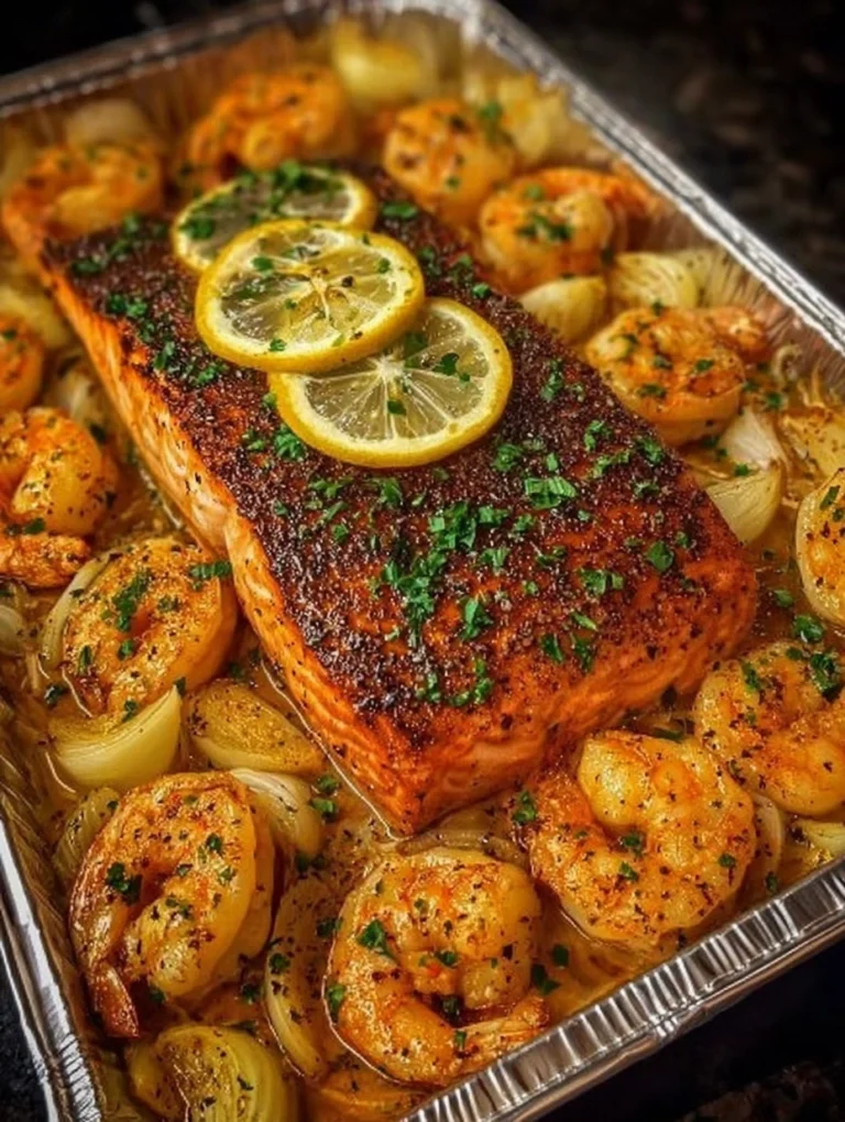 Spiced Lemon Salmon and Shrimp Tray Bake