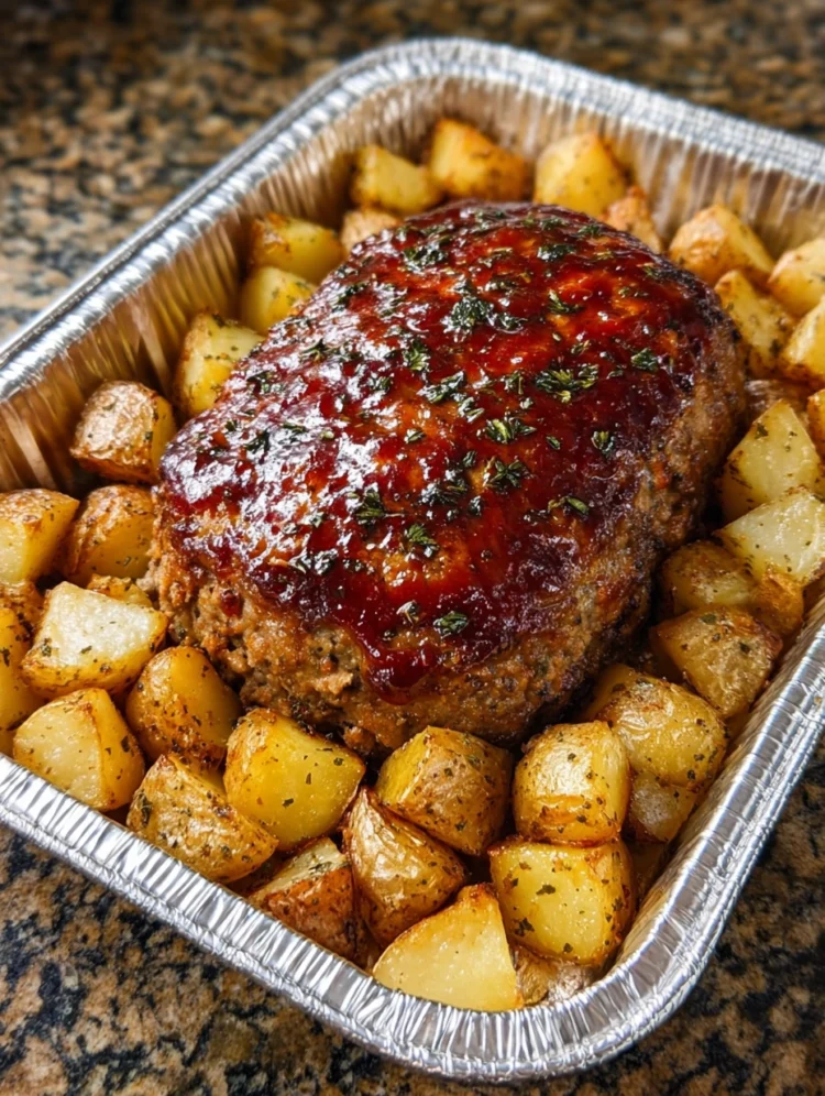 Classic BBQ Glazed Meatloaf with Roasted Potatoes