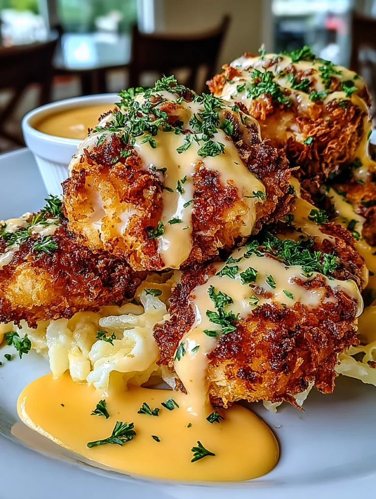 Crispy Chicken with Creamy Cheddar Sauce