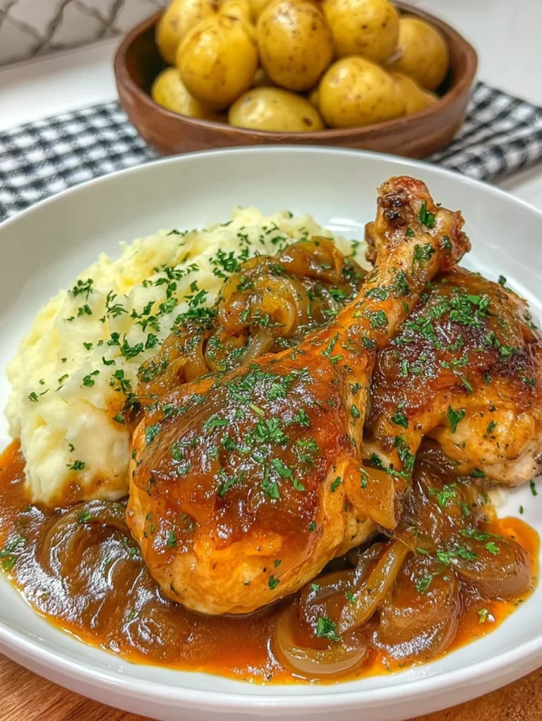 Smothered Chicken with Onion Gravy and Mashed Potatoes
