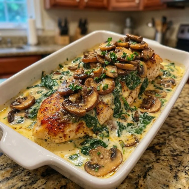 Creamy Spinach Mushroom Chicken Bake