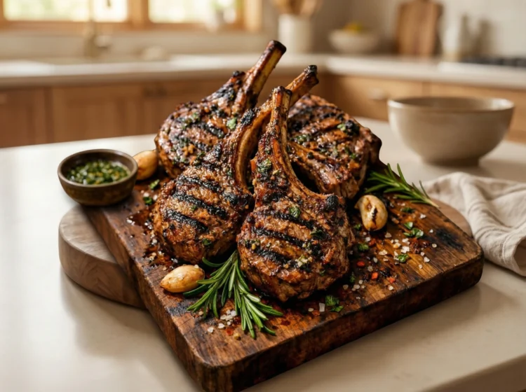 Garlic Rosemary Grilled Lamb Chops with Charred Lemon