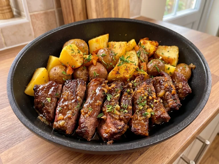 Garlic Butter Steak Bites with Roasted Potatoes