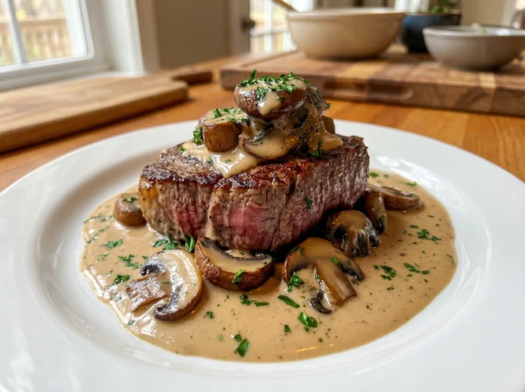 Garlic Butter Steak with Creamy Mushroom Sauce
