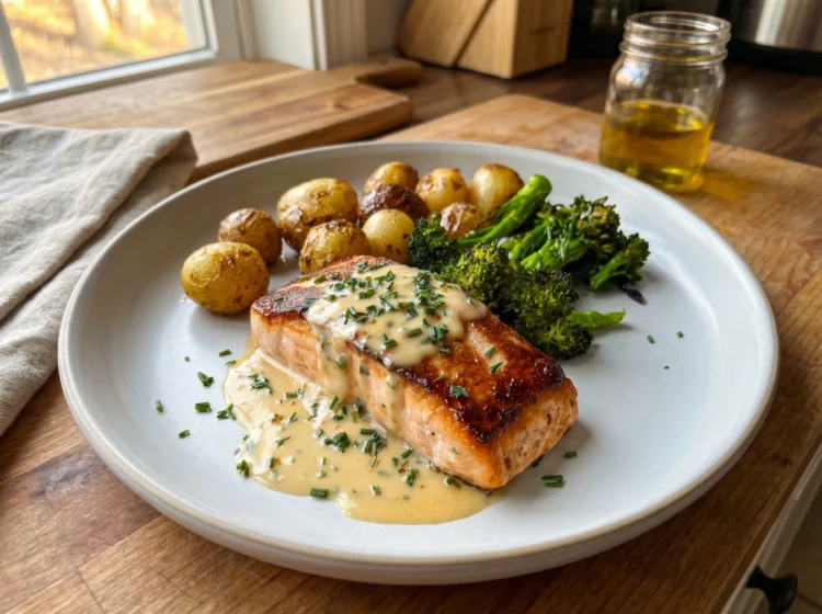 Pan-Seared Salmon with Creamy Garlic Sauce
