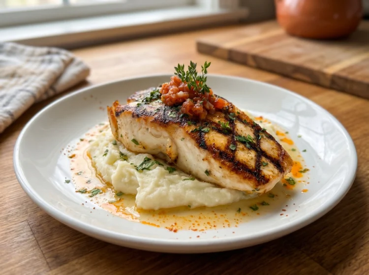 Lemon-Herb Grilled White Fish with Creamy Cauliflower Purée