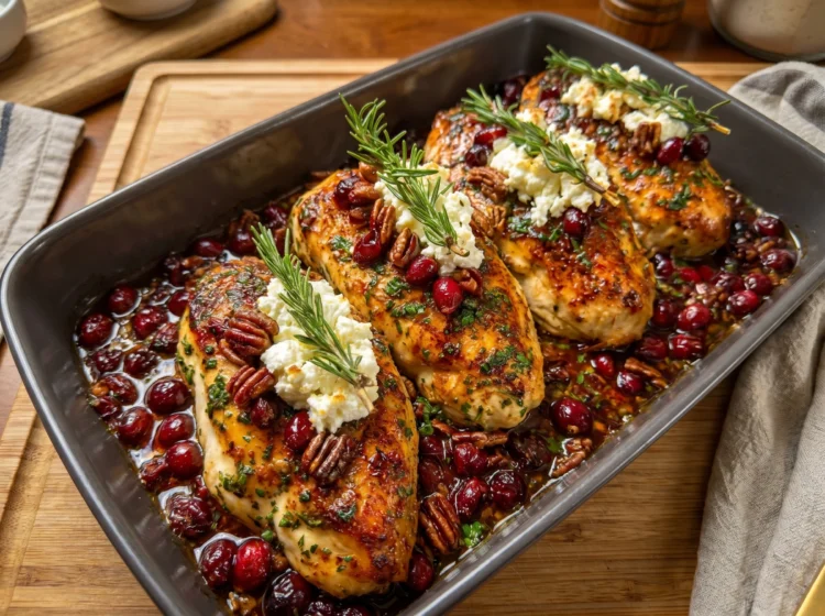 Cranberry Pecan Goat Cheese Chicken Bake