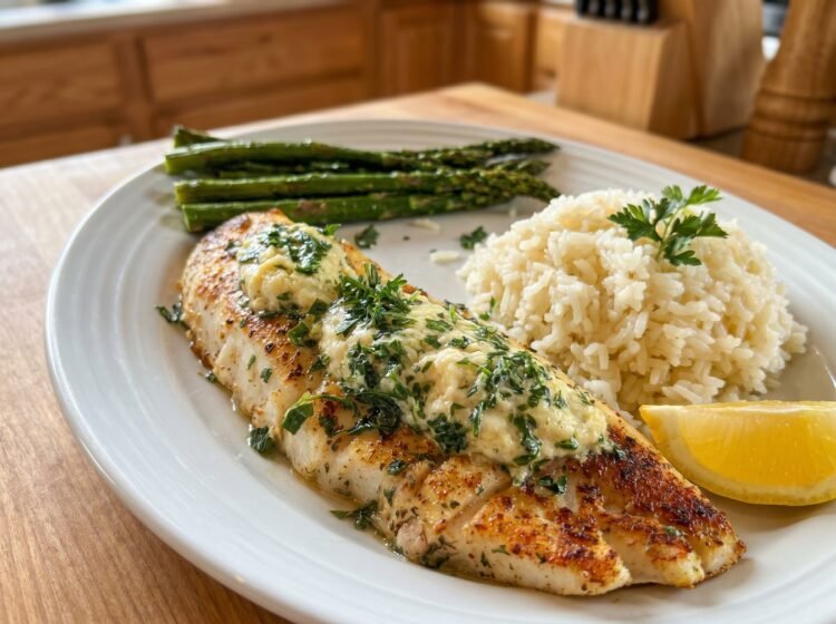 Lemon Herb Butter White Fish with Rice