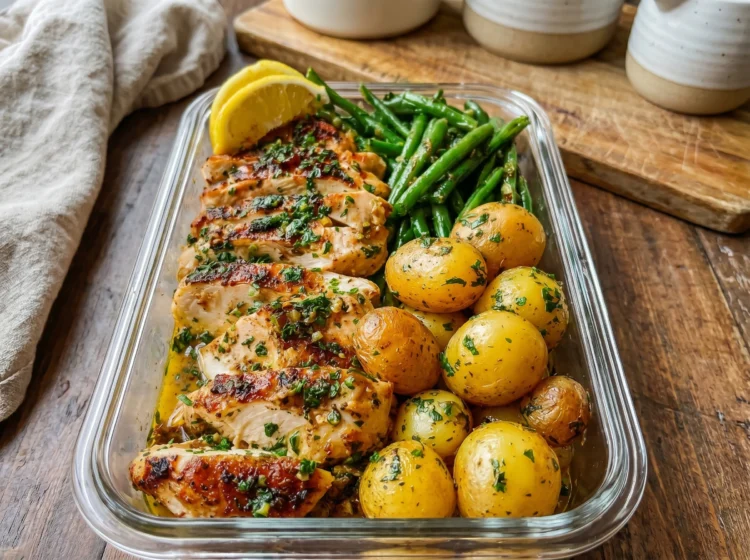 Lemon Garlic Chicken Meal Prep with Baby Potatoes and Green Beans