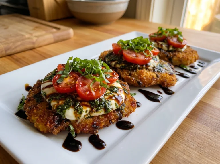 Crispy Caprese Chicken Cutlets with Balsamic Glaze
