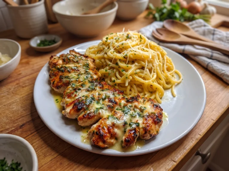 Cheesy Garlic Butter Chicken with Creamy Parmesan Pasta