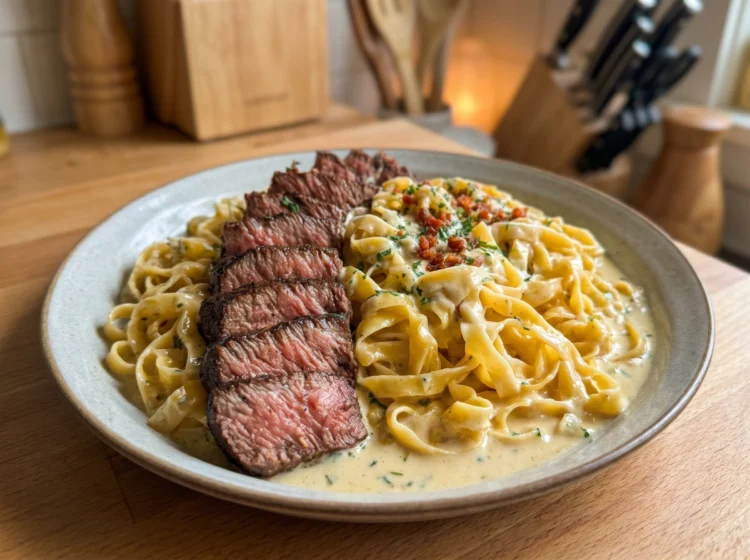 Steak with Fettuccine Alfredo