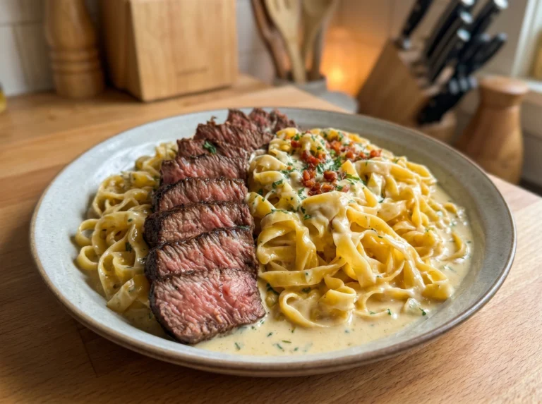 Steak with Fettuccine Alfredo