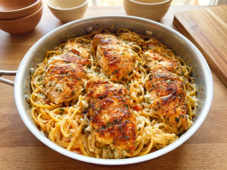 Creamy Garlic Parmesan Chicken Spaghetti