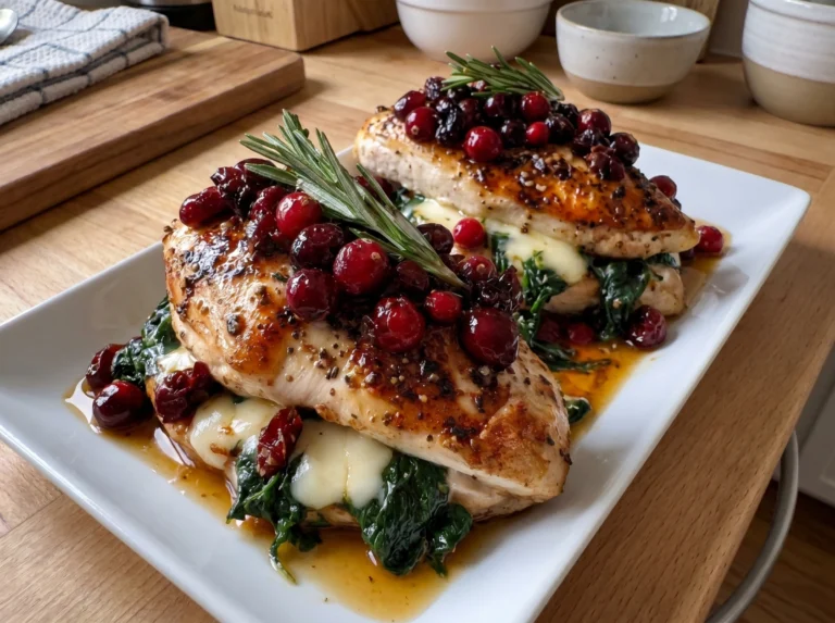 Cranberry Rosemary Stuffed Chicken with Spinach