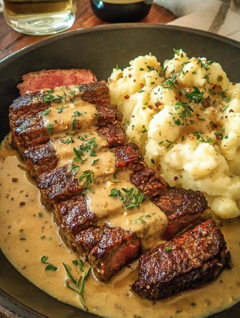 Creamy Whiskey Steak with Mashed Potatoes
