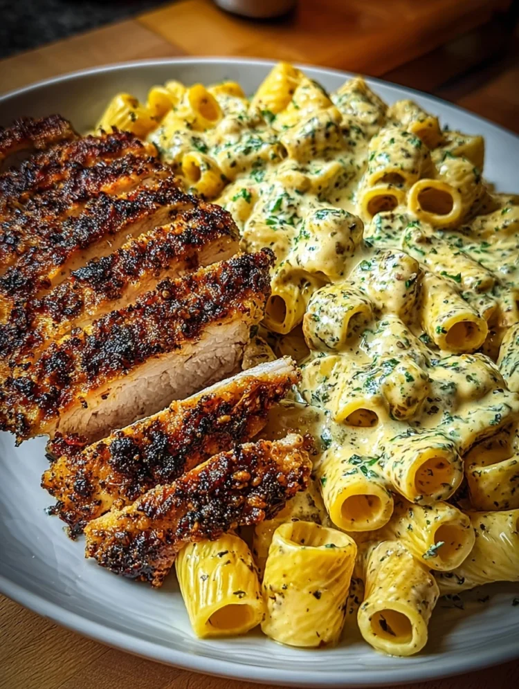 Blackened Chicken with Creamy Herb Rigatoni