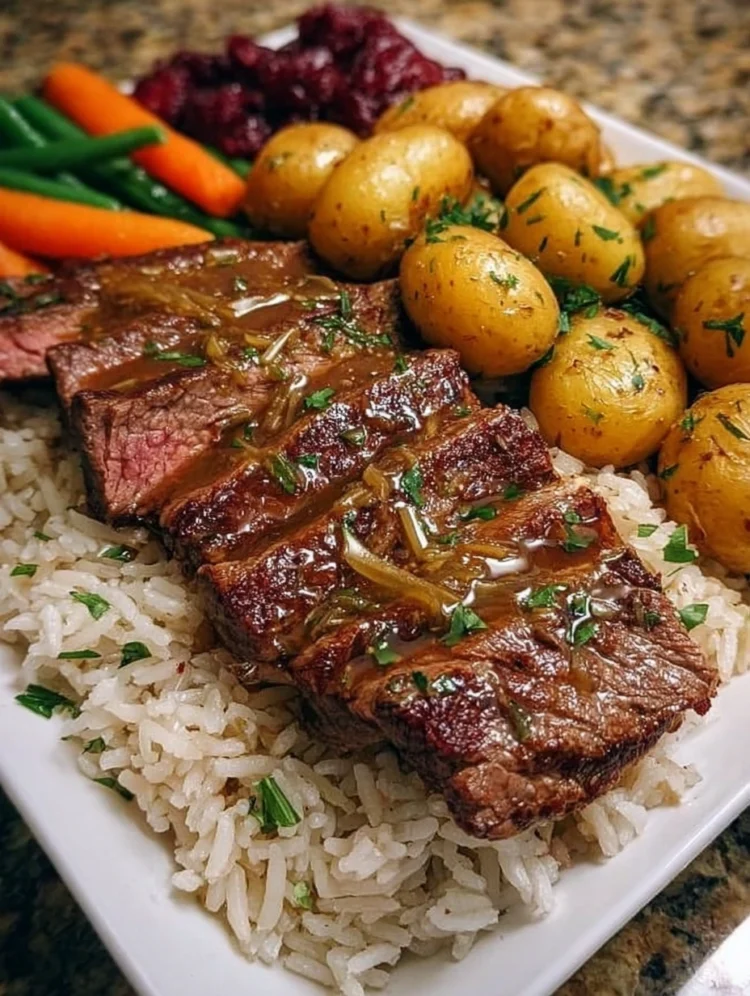 Savory Steak with Garlic Rice Baby Potatoes