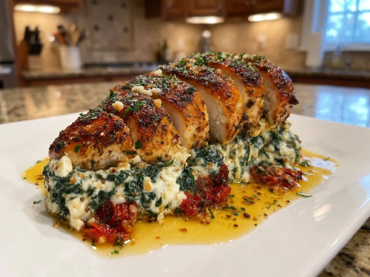 Spinach Cheese Stuffed Chicken Breast with Garlic Butter