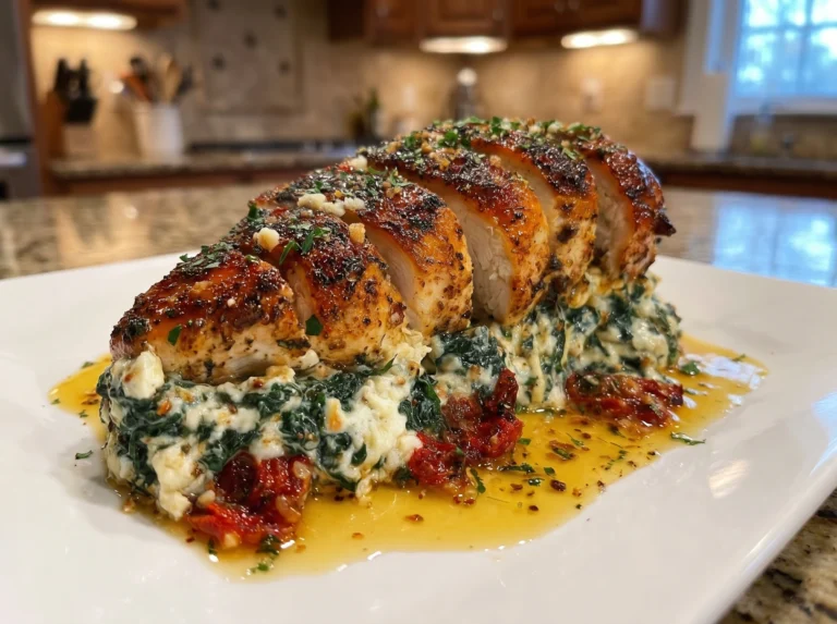 Spinach Cheese Stuffed Chicken Breast with Garlic Butter