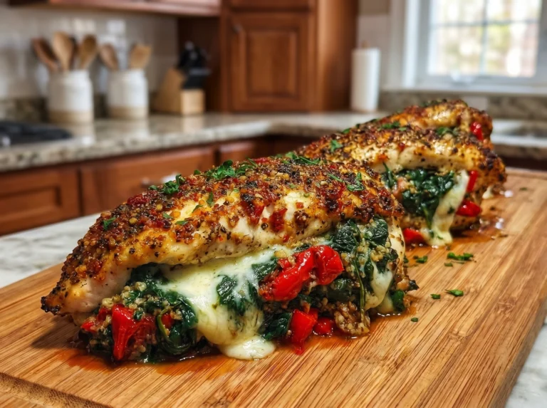 Spinach Roasted Red Pepper Stuffed Chicken Breast